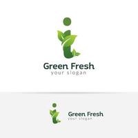 eco groene letter i logo ontwerpsjabloon. groene alfabet vectorontwerpen met groene en verse bladillustratie. vector