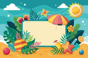 zomer vakantie banier met tropisch elementen. vector illustratie in vlak stijl.