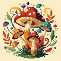 champignons met bladeren en bessen.. tekenfilm stijl. vector illustratie