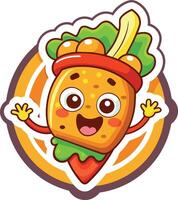 taco snel voedsel sticker met kawaii tekenfilm karakter vector illustratie