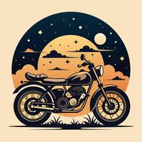 wijnoogst motorfiets Aan de achtergrond van de nacht lucht. vector illustratie