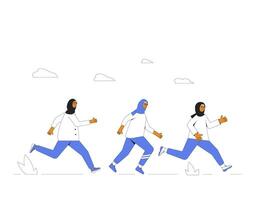 lopers. joggers. jong Dames in hijab rennen. vector