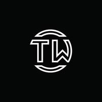 tw logo monogram met negatieve ruimte cirkel afgeronde ontwerpsjabloon vector