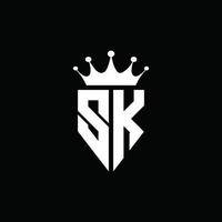 sk logo monogram embleem stijl met kroonvorm ontwerpsjabloon vector