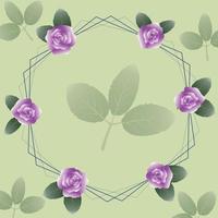 mooie heksagon lijst met paarse roos vector