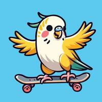 ai gegenereerd grasparkiet rijden skateboard vector illustratie