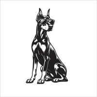 ai gegenereerd zwart en wit dobermann hond vervelend zonnebril illustratie vector