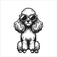 ai gegenereerd zwart en wit poedel hond vervelend zonnebril illustratie vector