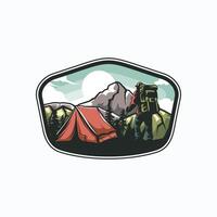 berg avontuur logo. wandelen en camping wijnoogst logo ontwerp vector