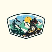 berg avontuur logo. wandelen en camping wijnoogst logo ontwerp vector