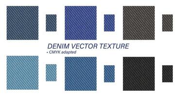 reeks van denim texturen. monster tegel voor naadloos patronen. traditioneel kleuren voor jeans. klassiek oud textuur. vector