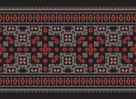 pixel kruis steek patroon met bloemen ontwerpen. traditioneel kruis steek handwerk. meetkundig etnisch patroon, borduurwerk, textiel versiering, kleding stof, hand- gestikt patroon, cultureel stiksels vector