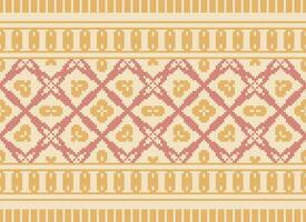 pixel kruis steek patroon met bloemen ontwerpen. traditioneel kruis steek handwerk. meetkundig etnisch patroon, borduurwerk, textiel versiering, kleding stof, hand- gestikt patroon, pixel kunst. vector