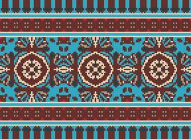 pixel traditioneel etnisch patroon paisley bloem ikat achtergrond abstract aztec Afrikaanse Indonesisch Indisch naadloos patroon voor kleding stof afdrukken kleding jurk tapijt gordijnen en sarong vector