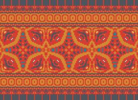 pixel traditioneel etnisch patroon paisley bloem ikat achtergrond abstract aztec Afrikaanse Indonesisch Indisch naadloos patroon voor kleding stof afdrukken kleding jurk tapijt gordijnen en sarong vector