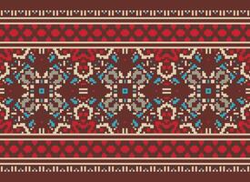 pixel traditioneel etnisch patroon paisley bloem ikat achtergrond abstract aztec Afrikaanse Indonesisch Indisch naadloos patroon voor kleding stof afdrukken kleding jurk tapijt gordijnen en sarong vector