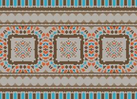 pixel traditioneel etnisch patroon paisley bloem ikat achtergrond abstract aztec Afrikaanse Indonesisch Indisch naadloos patroon voor kleding stof afdrukken kleding jurk tapijt gordijnen en sarong vector