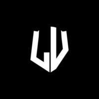 LV monogram brief logo lint met schild stijl geïsoleerd op zwarte achtergrond vector