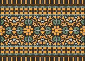 kruis steek patroon met bloemen ontwerpen. traditioneel kruis steek handwerk. meetkundig etnisch patroon, borduurwerk, textiel versiering, kleding stof, hand- gestikt patroon, cultureel stiksels pixel kunst. vector