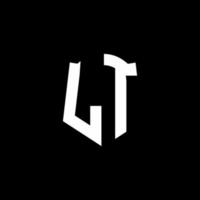 Lt monogram brief logo lint met schild stijl geïsoleerd op zwarte achtergrond vector