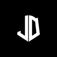 jd monogram brief logo lint met schild stijl geïsoleerd op zwarte achtergrond vector