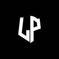 lp monogram brief logo lint met schild stijl geïsoleerd op zwarte achtergrond