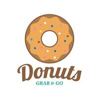 vector donut logo sjabloon. zoet smakelijk donut logotype backgrond glazuur toetje teken voor cafe restaurant kraam. grijp en Gaan concept