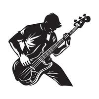 Mens spelen bas gitaar silhouet vector afbeelding