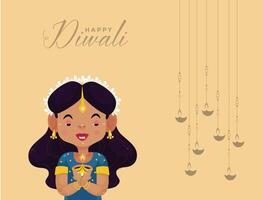 gelukkig divali. diwali festival groet kaart met kleurrijk rangoli en diya lamp vector