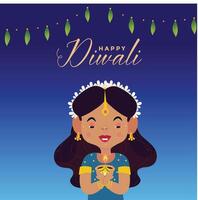 gelukkig divali. diwali festival groet kaart met kleurrijk rangoli en diya lamp vector