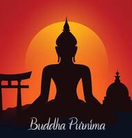 gelukkig vesak dag budha purnima met blauw achtergrond silhouet vector illustratie ontwerp.