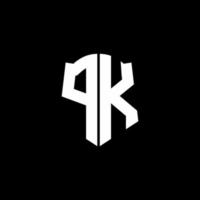 PK monogram brief logo lint met schild stijl geïsoleerd op zwarte achtergrond vector