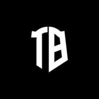 TB monogram brief logo lint met schild stijl geïsoleerd op zwarte achtergrond vector