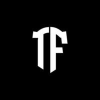 TF monogram brief logo lint met schild stijl geïsoleerd op zwarte achtergrond vector