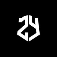 zy monogram brief logo lint met schild stijl geïsoleerd op zwarte achtergrond vector