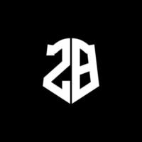 Zb monogram brief logo lint met schild stijl geïsoleerd op zwarte achtergrond vector