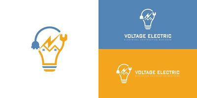 een illustratie van een slim lamp lamp met de inpluggen, moersleutel, en silhouet huis in Oranje Geel, en blauw kleur geïsoleerd Aan meerdere achtergronden. de logo is toegepast naar de elektrisch onderhoud logo vector