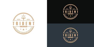 wijnoogst klassiek drietand harpoen speer van Poseidon Neptunus triton koning logo in luxe goud kleur geïsoleerd Aan meerdere achtergrond kleuren. de logo is geschikt voor bedrijf en overleg plegen bedrijf logo vector