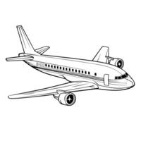 strak vector vliegtuig icoon in minimalistische schets ontwerp.