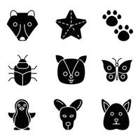 dieren glyph iconen set vector