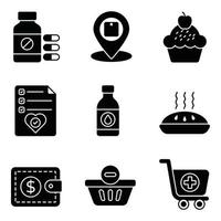 supermarkt glyph iconen set vector