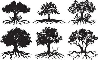 silhouet vector van boom en wortel Aan wit achtergrond
