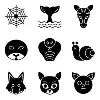 dieren glyph iconen set vector