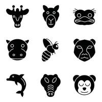 dieren glyph iconen set vector