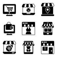 online winkel en winkelen glyph iconen set vector