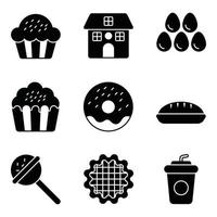 bakkerij glyph iconen set vector