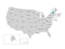 vector geïsoleerd illustratie van vereenvoudigd administratief kaart van de Verenigde Staten van Amerika. borders van de staten met namen. blauw silhouet van Vermont, staat.
