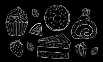 divers aardbei taarten, toetje tekening vector reeks