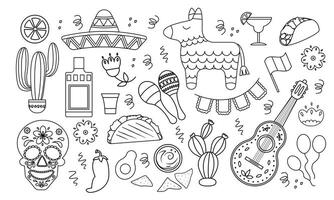 cinco de mayo viering tekening set. traditioneel Mexicaans decoratie. hand- getrokken vector