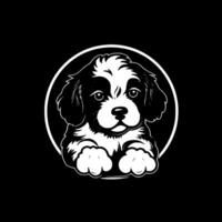 puppy - zwart en wit geïsoleerd icoon - vector illustratie